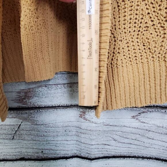 Poof Apparel Tan Chenille Longline Open Front Cardigan Sweater Women’s Size M - Picture 6 of 8